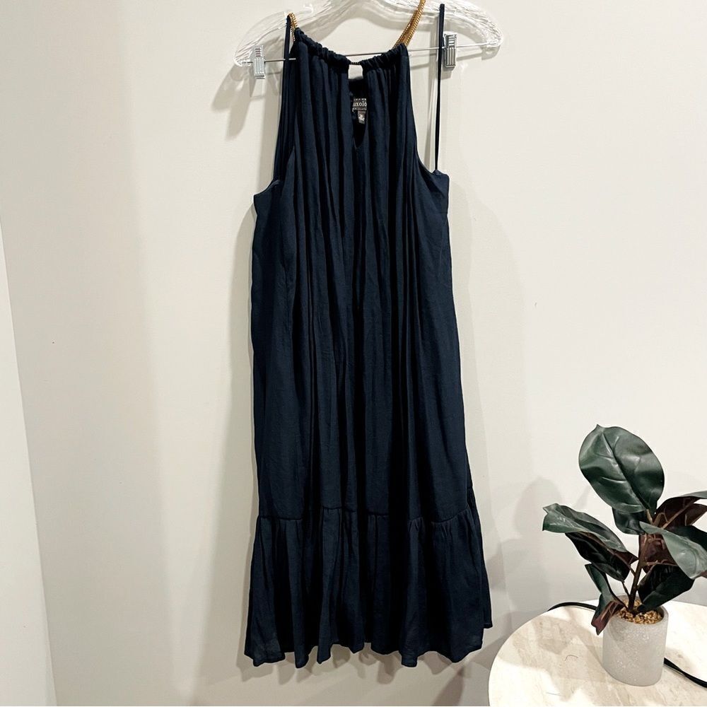 Luxology Navy Blue Midi Dress Gold Accent Neckline Size 20 NWT Style 494965C9MX